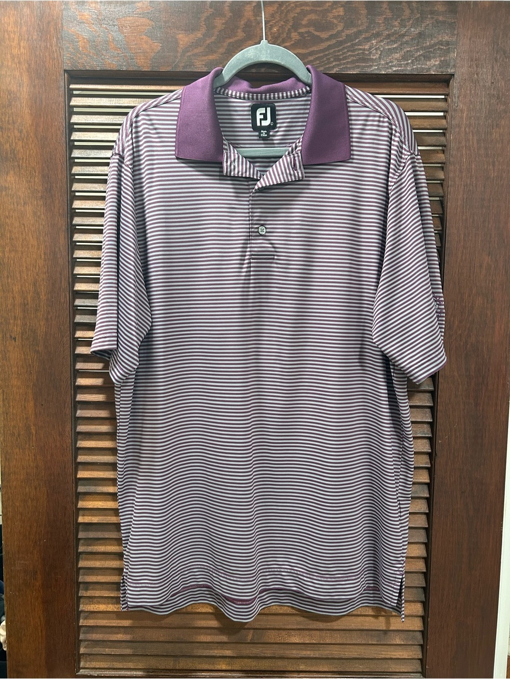 FootJoy Men's Purple Striped Performance Golf Polo Clarksdale Country Club Logo